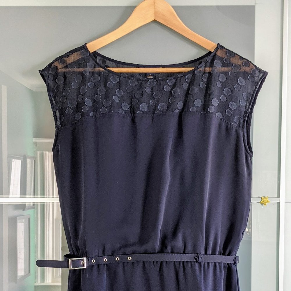 Navy Blue Midi Dress with Sheer Details